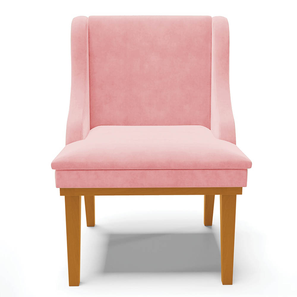 Kit 6 Cadeiras Estofadas para Sala de Jantar Base Fixa de Madeira Castanho Lia Suede Rosa bebê - Ibiza
