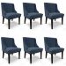 Kit 6 Cadeiras Estofadas para Sala de Jantar Base Fixa de Madeira Preto Lia Suede Azul Marinho - Ibiza