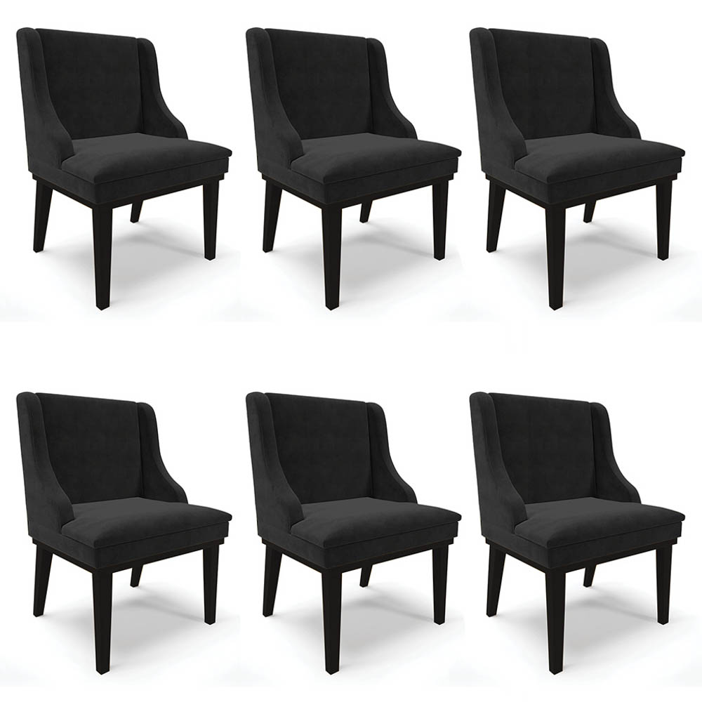 Kit 6 Cadeiras Estofadas para Sala de Jantar Base Fixa de Madeira Preto Lia Suede Preto - Ibiza
