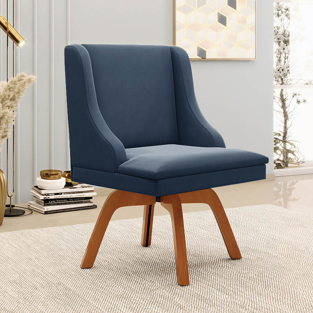 Kit 8 Cadeiras Estofadas Giratória para Sala de Jantar Lia Suede Azul Marinho - Ibiza