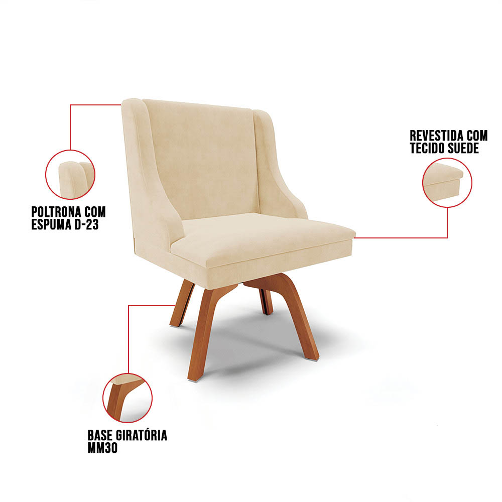 Kit 8 Cadeiras Estofadas Giratória para Sala de Jantar Lia Suede Bege - Ibiza