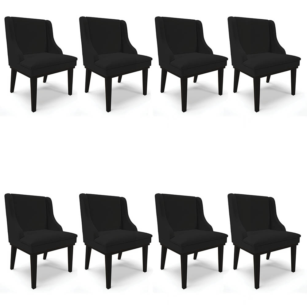 Kit 8 Cadeiras Estofadas para Sala de Jantar Base Fixa de Madeira Preto Lia Linho Preto - Ibiza