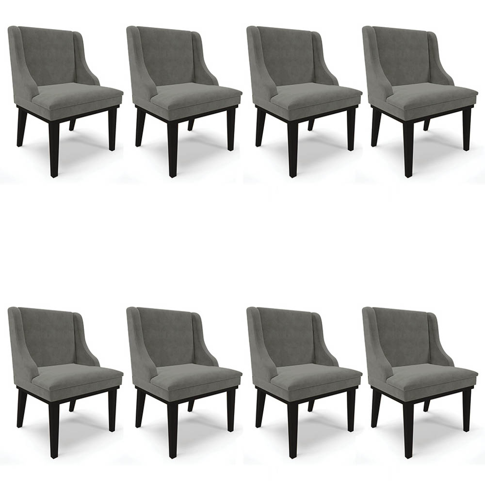 Kit 8 Cadeiras Estofadas para Sala de Jantar Base Fixa de Madeira Preto Lia Suede Grafite - Ibiza