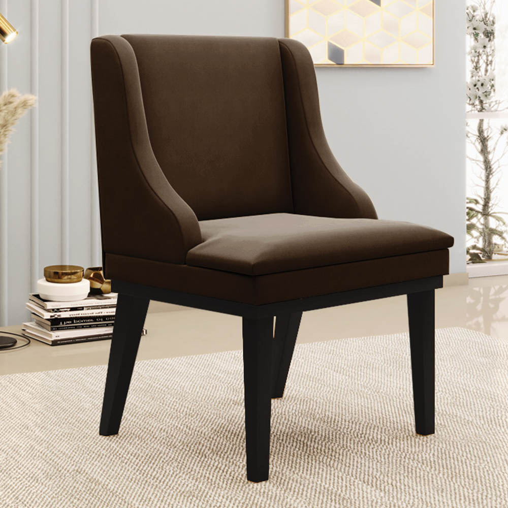Kit 8 Cadeiras Estofadas para Sala de Jantar Base Fixa de Madeira Preto Lia Suede Marrom - Ibiza