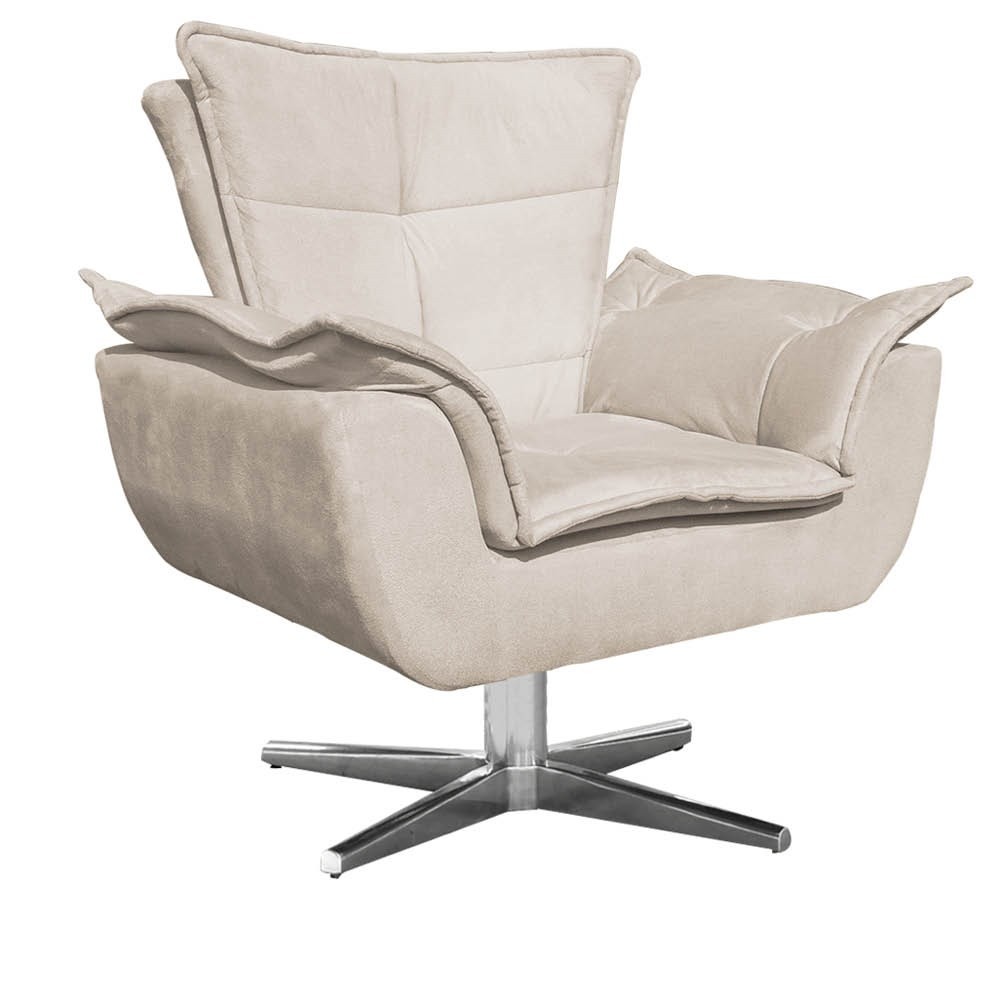 Kit Namoradeira 2 Lugares e 1 Poltrona Decorativa Giratória Cromada Opla Suede Bege - Ibiza