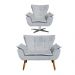 Kit Namoradeira 2 Lugares e 1 Poltrona Decorativa Giratória Cromada Opla Suede Cinza - Ibiza