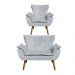 Kit Namoradeira 2 Lugares e 1 Poltrona Decorativa Pés Palito Opla Suede Cinza - Ibiza