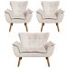 Kit Namoradeira 2 Lugares e 2 Poltronas Decorativas Pés Palito Opla Suede Bege - Ibiza