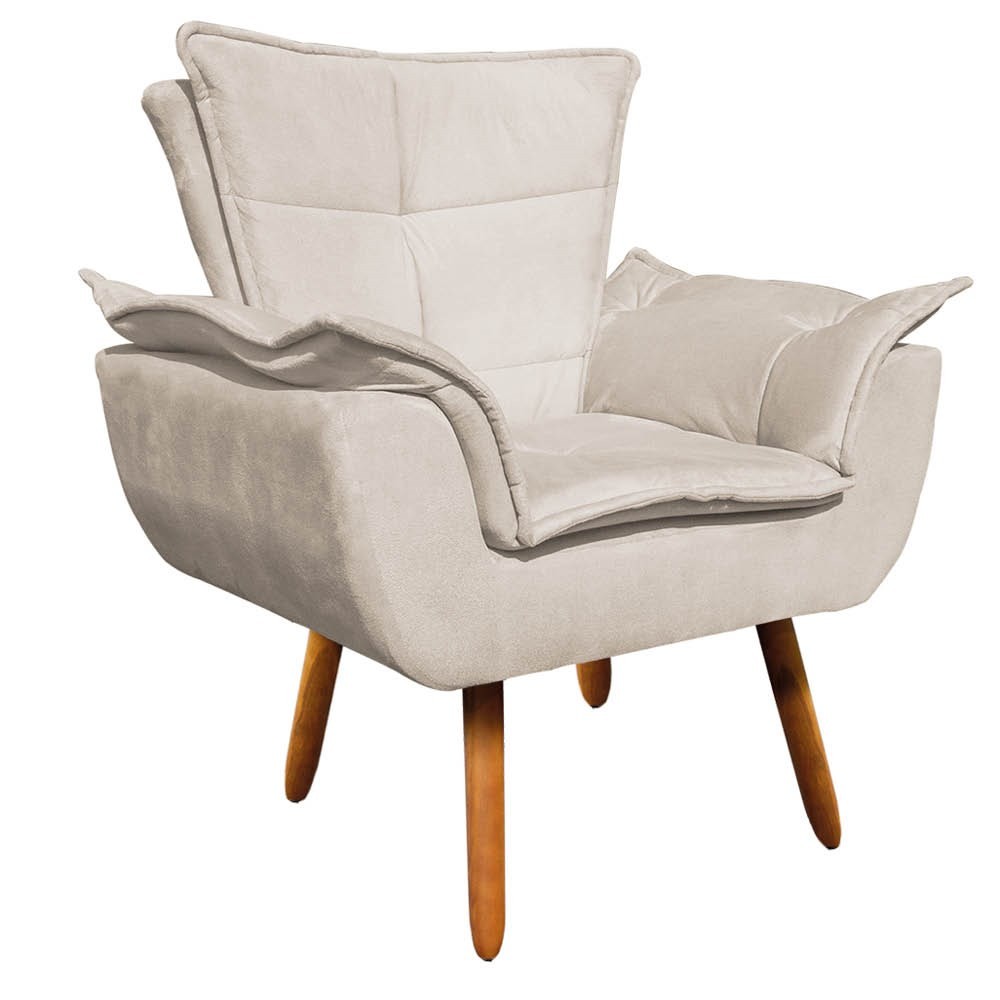 Kit Namoradeira 2 Lugares e 2 Poltronas Decorativas Pés Palito Opla Suede Bege - Ibiza