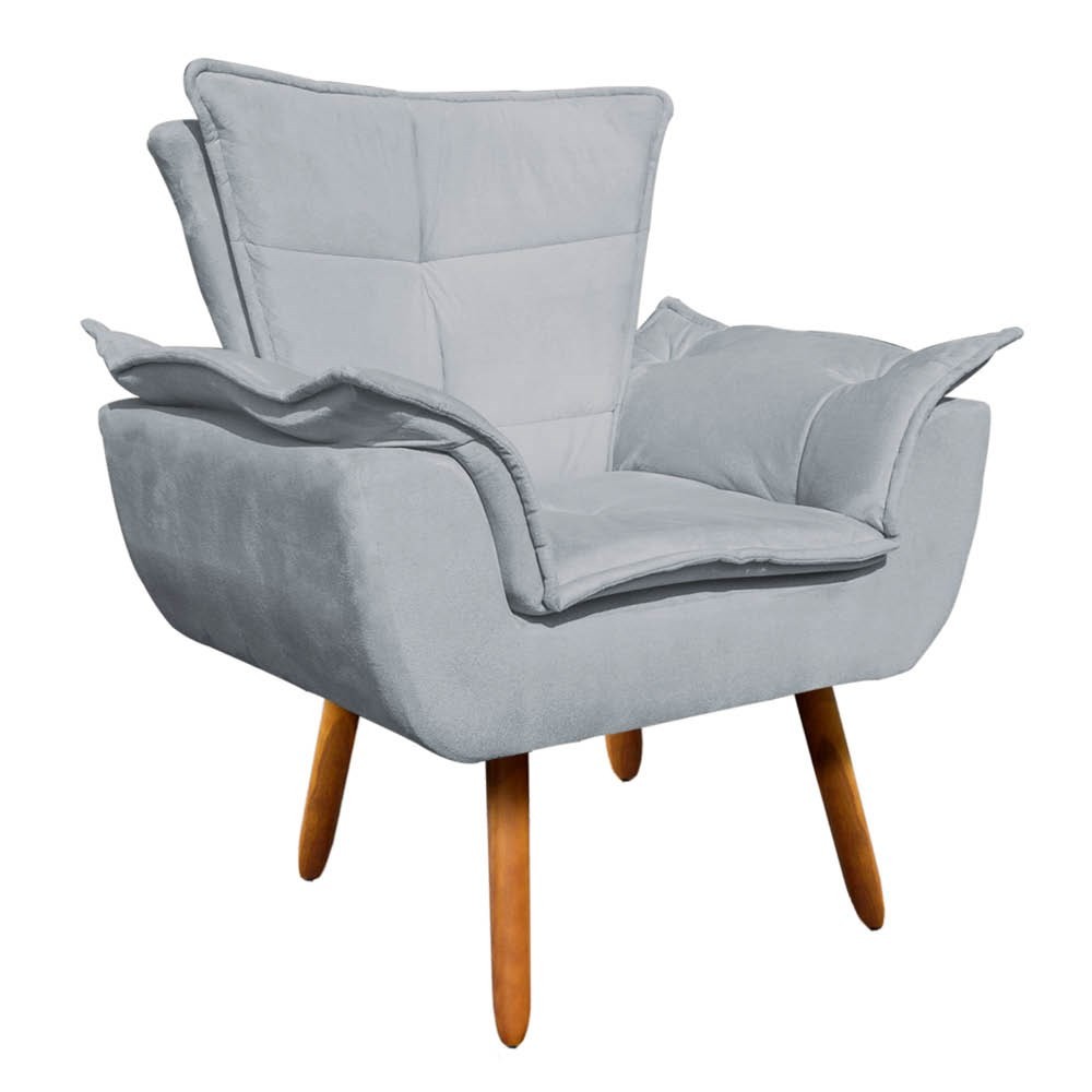 Kit Namoradeira 2 Lugares e 2 Poltronas Decorativas Pés Palito Opla Suede Cinza - Ibiza
