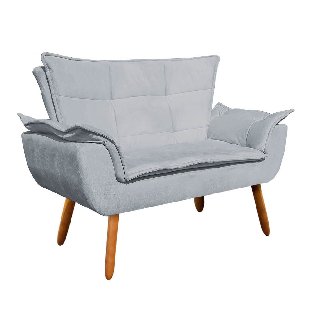 Kit Namoradeira 2 Lugares e 2 Poltronas Decorativas Pés Palito Opla Suede Cinza - Ibiza