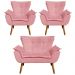 Kit Namoradeira 2 Lugares e 2 Poltronas Decorativas Pés Palito Opla Suede Rosê - Ibiza