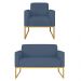 Kit Namoradeira e 1 Poltrona Decorativa Base Industrial Dourada Maressa S04 Suede Azul Marinho - Ibiza