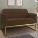 Kit Namoradeira e 1 Poltrona Decorativa Base Industrial Dourada Maressa S06 Suede Marrom - Ibiza