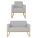 Kit Namoradeira e 1 Poltrona Decorativa Base Industrial Dourada Maressa S10 Suede Cinza - Ibiza