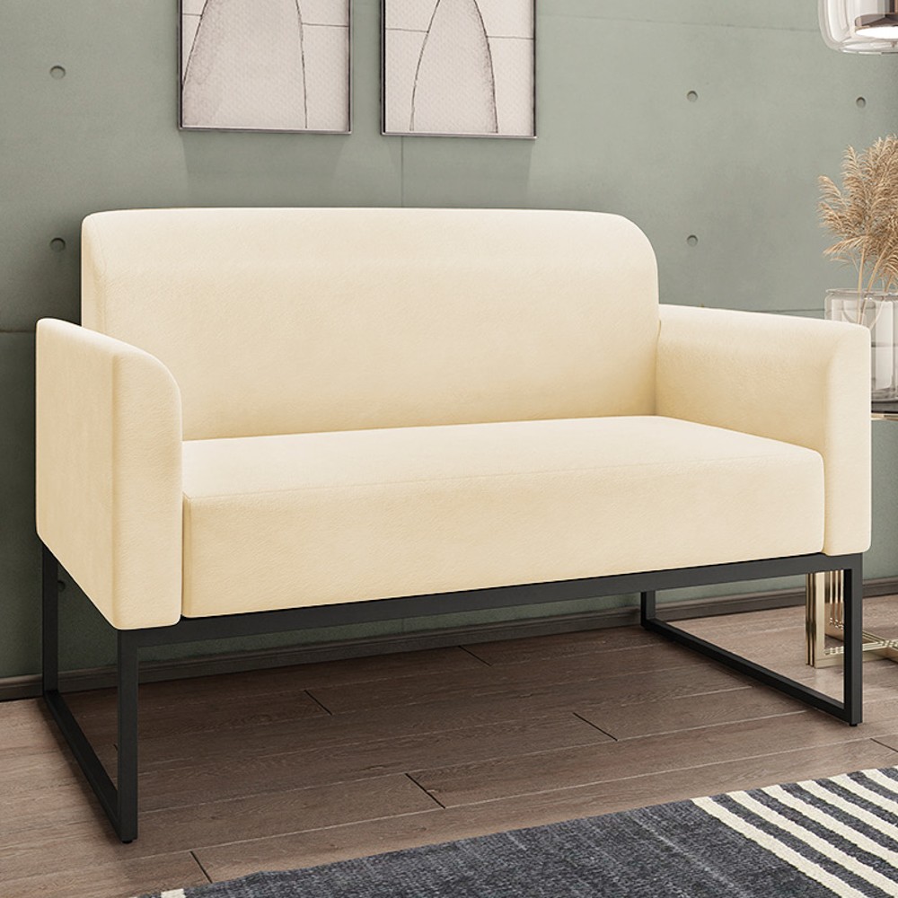 Kit Namoradeira e 1 Poltrona Decorativa Base Industrial Preta Maressa S03 Suede Bege - Ibiza