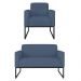 Kit Namoradeira e 1 Poltrona Decorativa Base Industrial Preta Maressa S04 Suede Azul Marinho - Ibiza