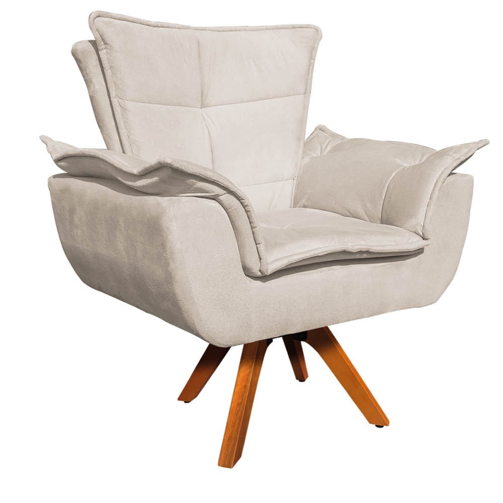 Kit Namoradeira e 2 Poltronas Base Giratória Madeira Opla Suede Bege - Ibiza