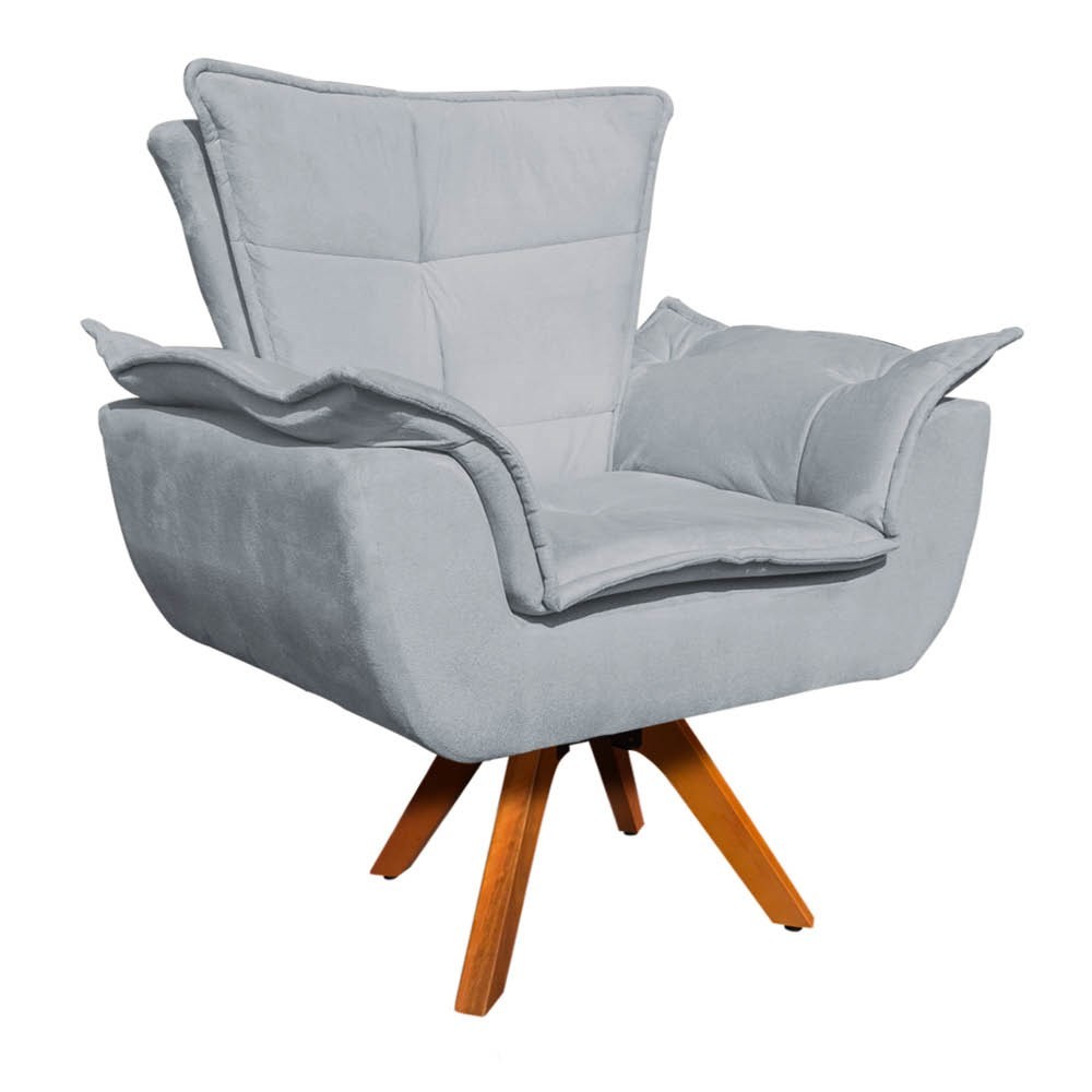 Kit Namoradeira e 2 Poltronas Base Giratória Madeira Opla Suede Cinza - Ibiza