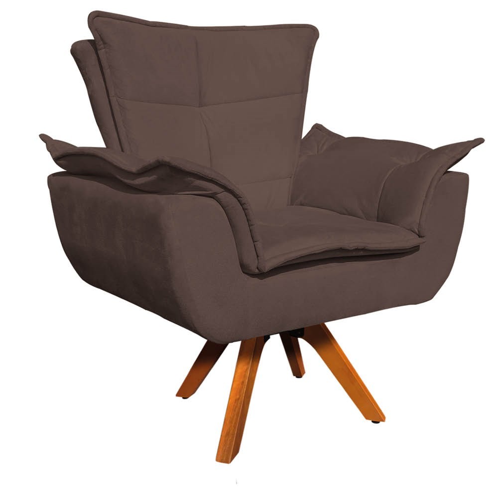 Kit Namoradeira e 2 Poltronas Base Giratória Madeira Opla Suede Marrom - Ibiza