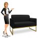 Kit Namoradeira e 2 Poltronas Decorativas Base Industrial Dourada Maressa A79 Linho Preto - Ibiza