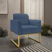 Kit Namoradeira e 2 Poltronas Decorativas Base Industrial Dourada Maressa S04 Suede Azul Marinho - Ibiza