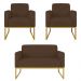 Kit Namoradeira e 2 Poltronas Decorativas Base Industrial Dourada Maressa S06 Suede Marrom - Ibiza