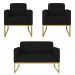 Kit Namoradeira e 2 Poltronas Decorativas Base Industrial Dourada Maressa S07 Suede Preto - Ibiza