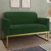 Kit Namoradeira e 2 Poltronas Decorativas Base Industrial Dourada Maressa S23 Suede Verde - Ibiza