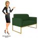 Kit Namoradeira e 2 Poltronas Decorativas Base Industrial Dourada Maressa S23 Suede Verde - Ibiza