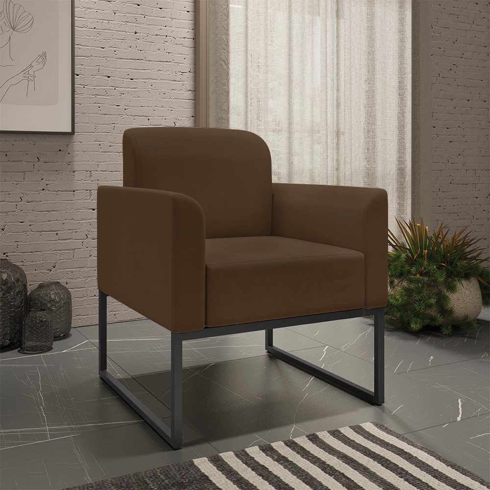 Kit Namoradeira e 2 Poltronas Decorativas Base Industrial Preta Maressa S06 Suede Marrom - Ibiza