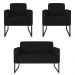 Kit Namoradeira e 2 Poltronas Decorativas Base Industrial Preta Maressa S07 Suede Preto - Ibiza