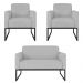Kit Namoradeira e 2 Poltronas Decorativas Base Industrial Preta Maressa S10 Suede Cinza - Ibiza