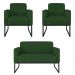 Kit Namoradeira e 2 Poltronas Decorativas Base Industrial Preta Maressa S23 Suede Verde - Ibiza