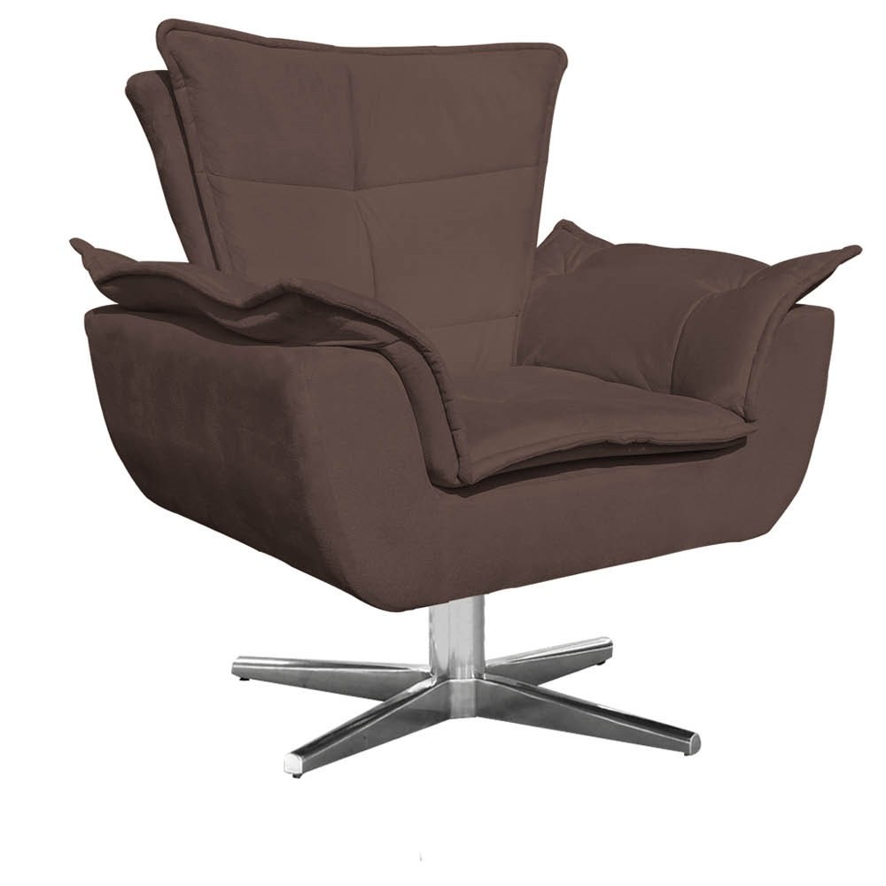 Kit Namoradeira e 2 Poltronas Giratórias Cromada Opla Suede Marrom - Ibiza