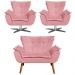 Kit Namoradeira e 2 Poltronas Giratórias Cromada Opla Suede Rose - Ibiza