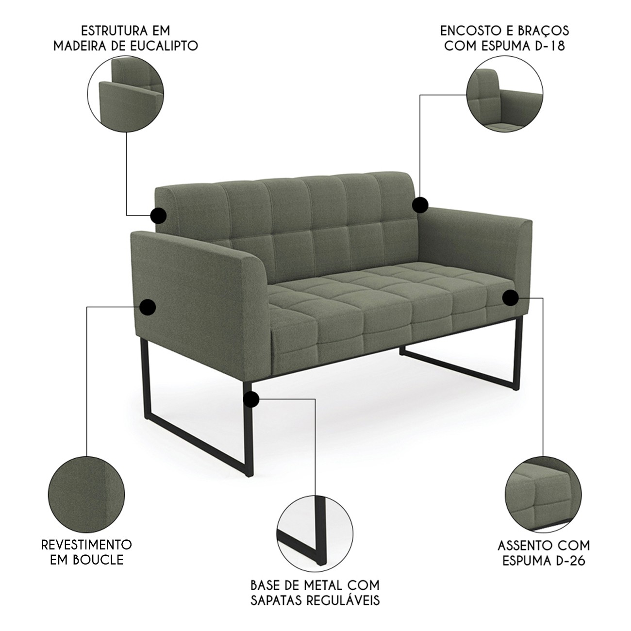Namoradeira e 2 Poltronas Industrial Preto Ana Bouclé Menta - Ibiza