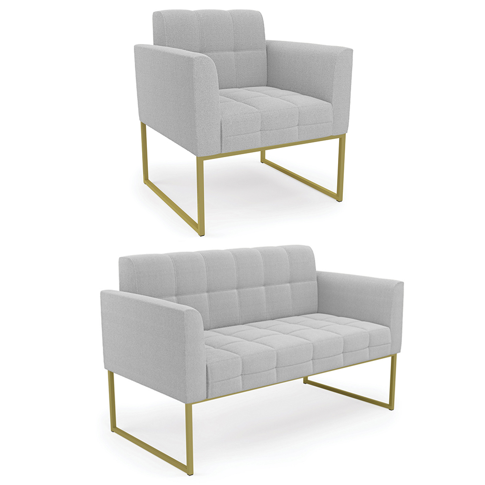 Namoradeira e Poltrona Industrial Dourado Ana Bouclé Cinza - Ibiza