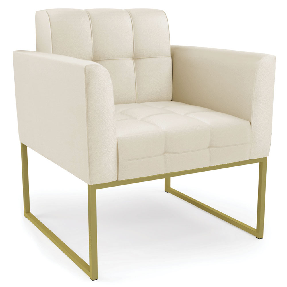 Poltrona Base Industrial Dourado Kit 2 Ana Sintético Bege - Ibiza