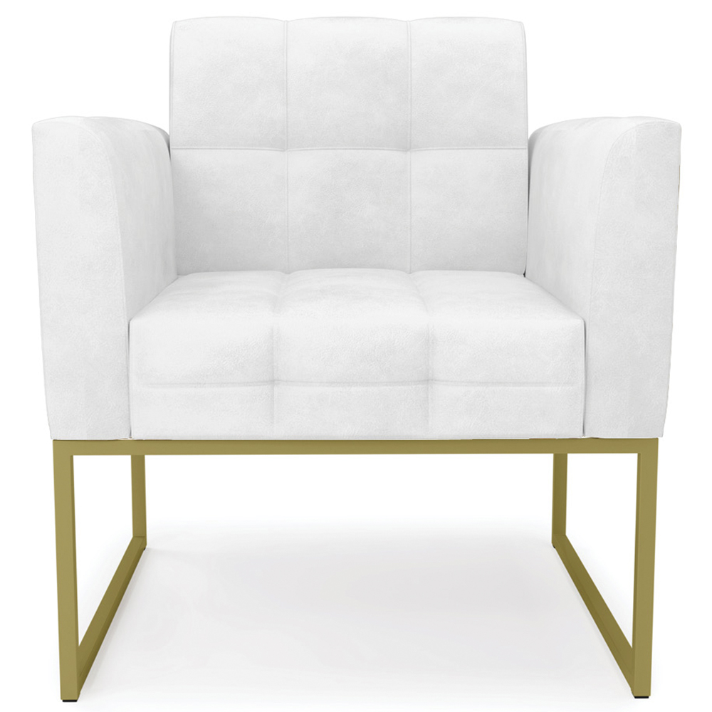 Poltrona Base Industrial Dourado Kit 2 Ana Sintético PU Branco - Ibiza