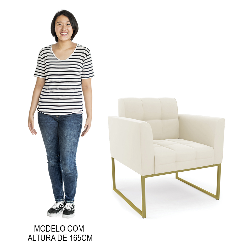 Poltrona Base Industrial Dourado Kit 2 Ana Veludo Bege - Ibiza