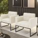 Poltrona Base Industrial Preto Kit 2 Ana Veludo Bege - Ibiza