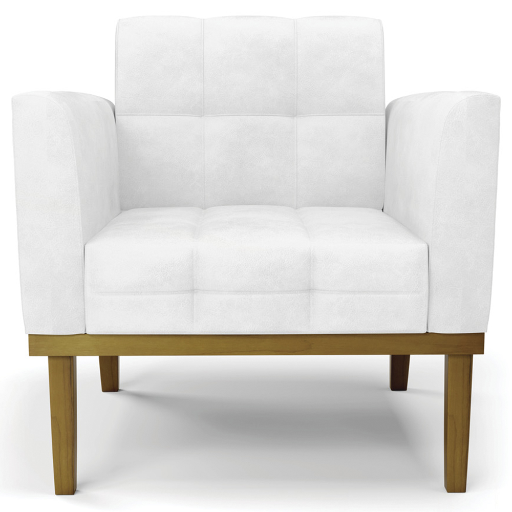 Poltrona Base Madeira Castanho Kit 2 Ana Sintético PU Branco - Ibiza