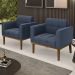 Poltrona Base Madeira Castanho Kit 2 Ana Suede Azul Marinho - Ibiza