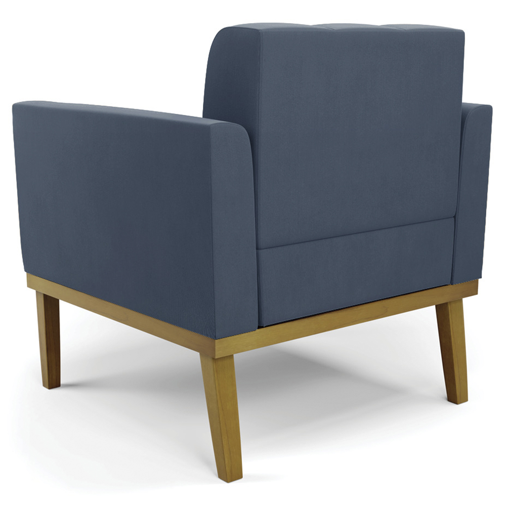 Poltrona Base Madeira Castanho Kit 2 Ana Suede Azul Marinho - Ibiza