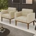 Poltrona Base Madeira Castanho Kit 2 Ana Suede Bege - Ibiza