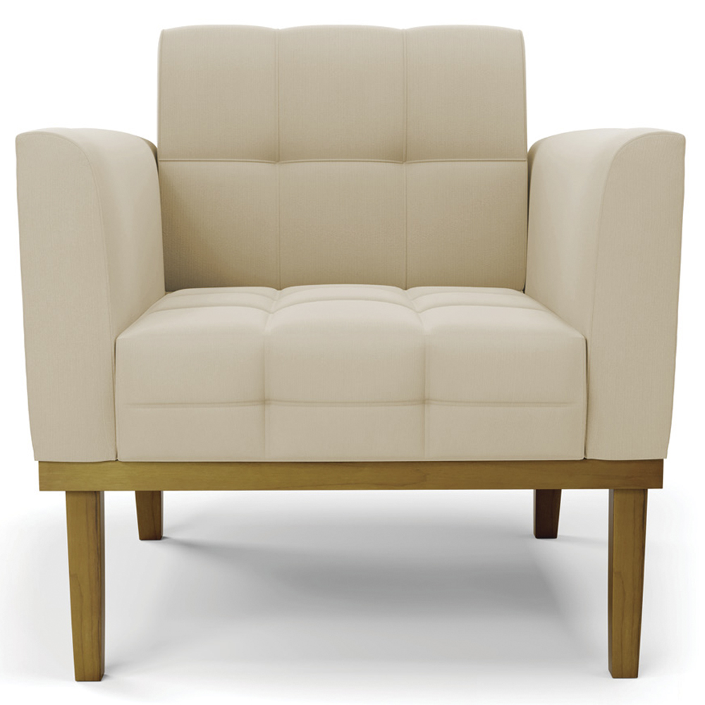 Poltrona Base Madeira Castanho Kit 2 Ana Suede Bege - Ibiza