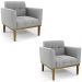 Poltrona Base Madeira Castanho Kit 2 Ana Suede Cinza - Ibiza