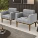 Poltrona Base Madeira Castanho Kit 2 Ana Suede Cinza - Ibiza
