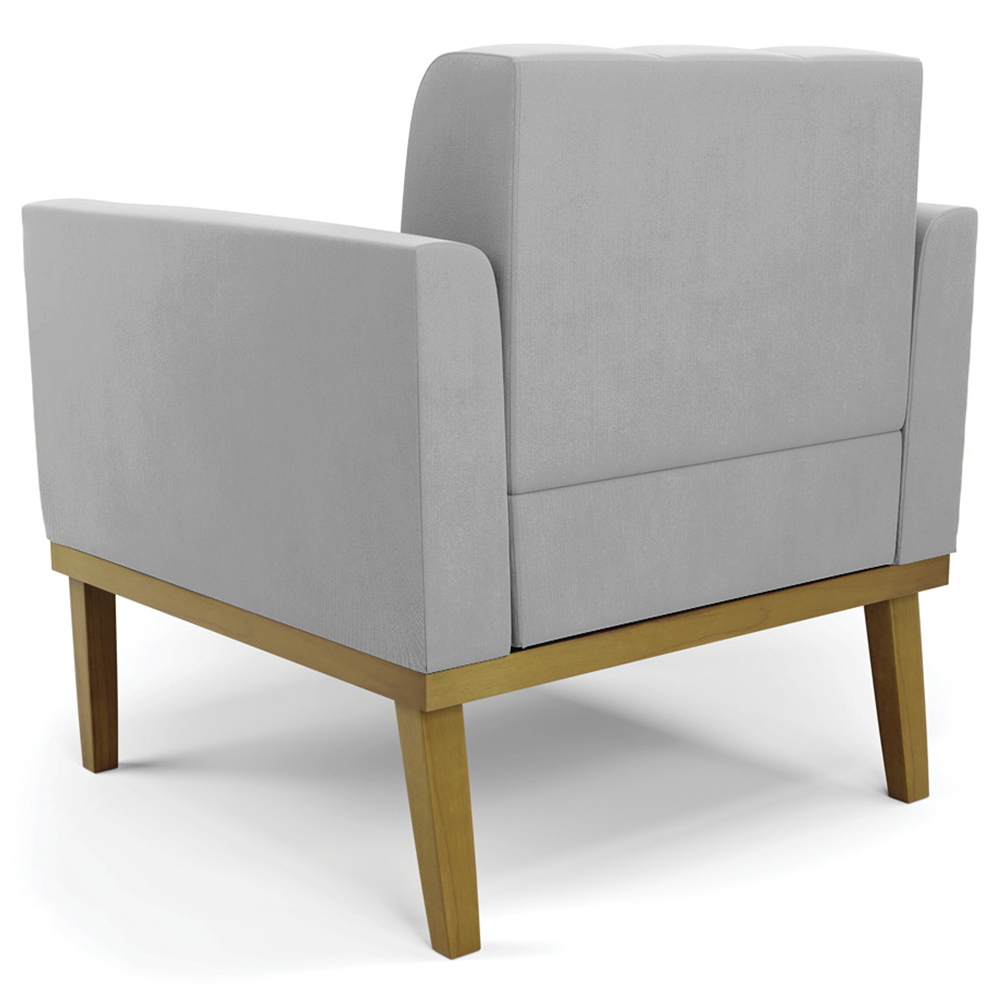 Poltrona Base Madeira Castanho Kit 2 Ana Suede Cinza - Ibiza